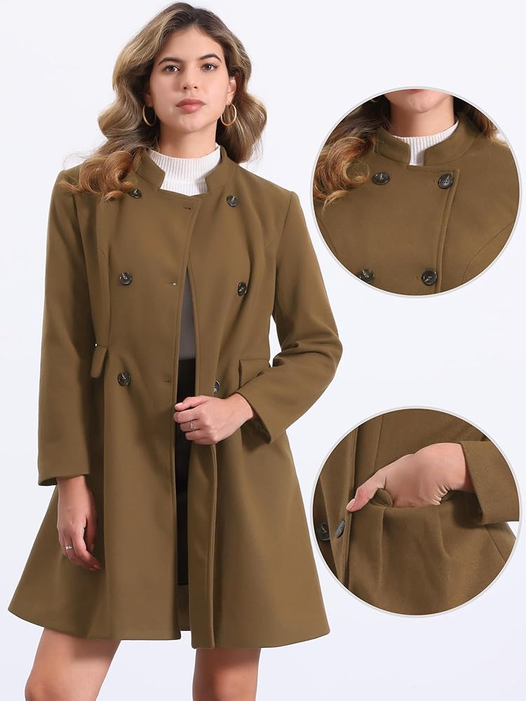 Amazon | [Allegra K] スタンドカラーコート レディース ダブル