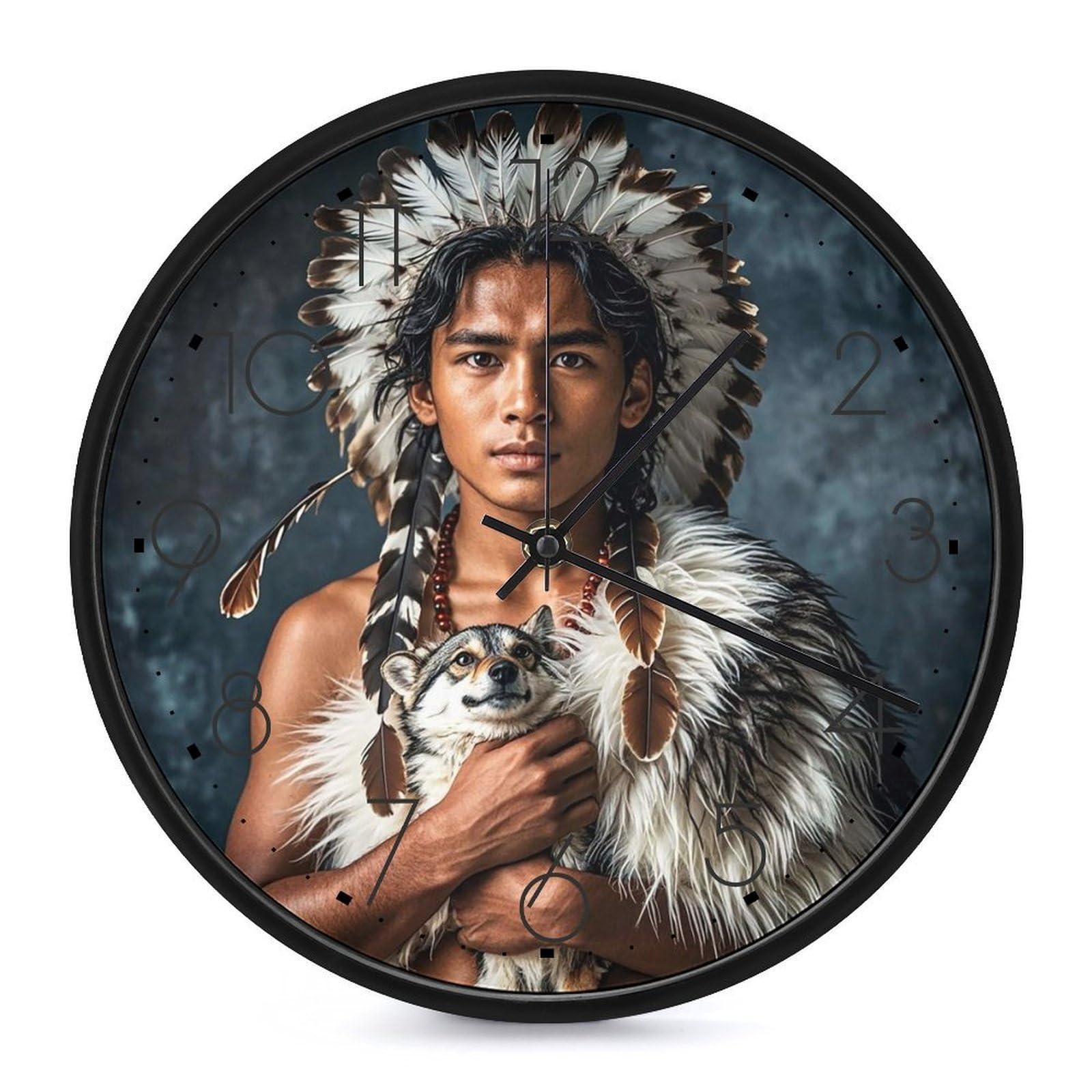 Horloge autochtone et loups pour salon et cuisine à la mode