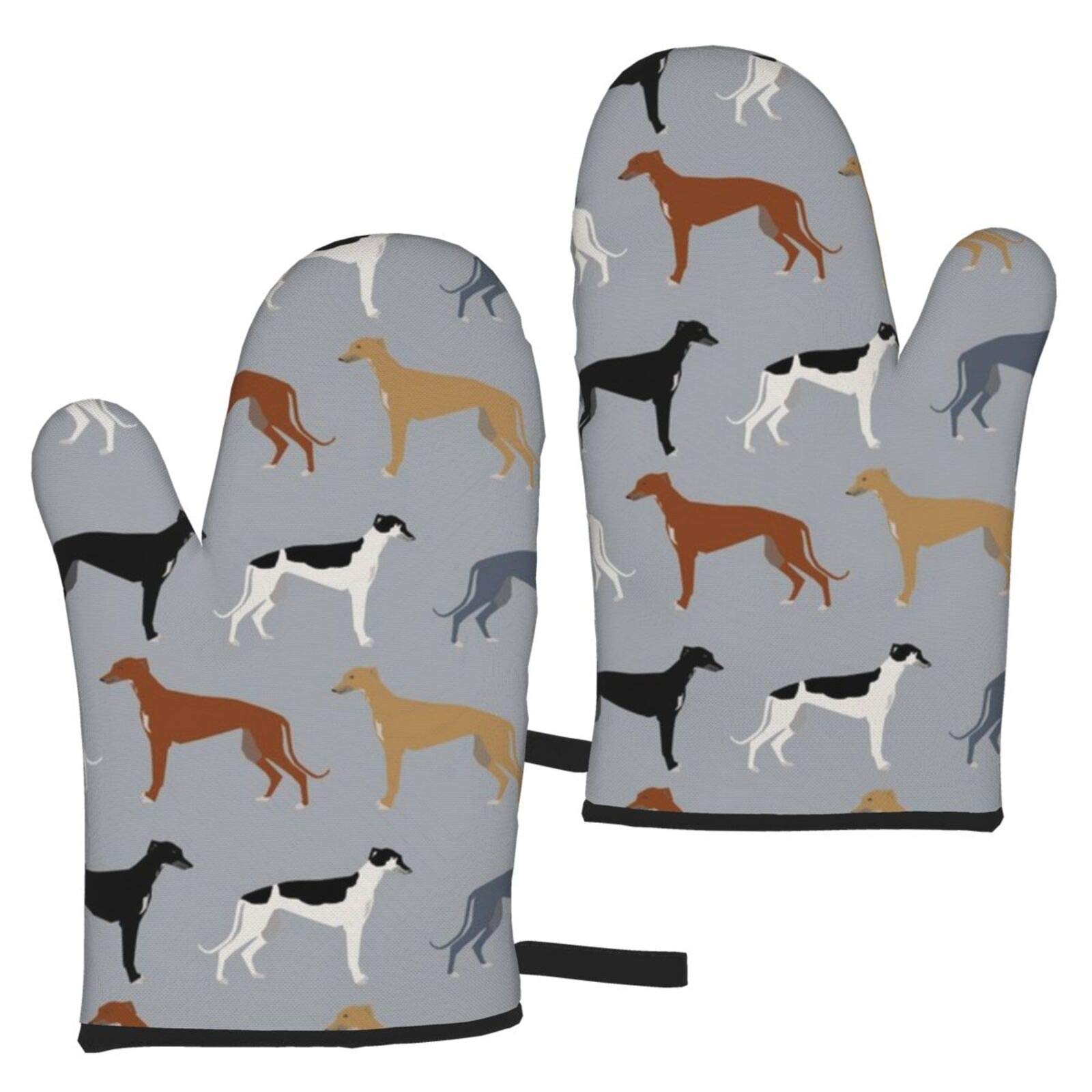 Theecoway Greyhounds Larger Version Dogs Greyhound Coats Colors Oven Gloves,Heat Resistant Baking Mitts Non-Slip Kitchen Oven Mitts 1 Pair