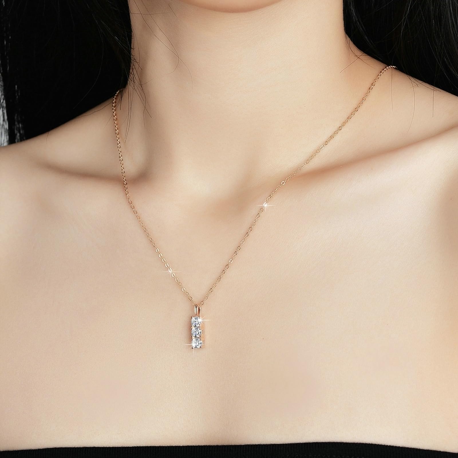 Collares ajustables en oro rosa de 18 quilates con tres piedras para mujer, collares de moissanita de cumpleaños