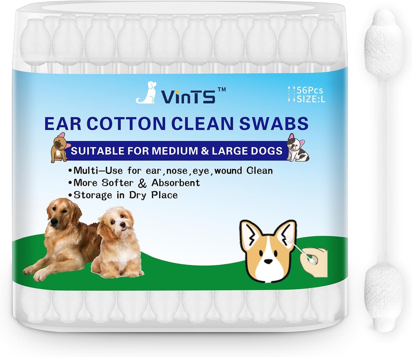 VinTS Cotton Dog Ear Cleaning Swabs, Pet’s Ear Infection