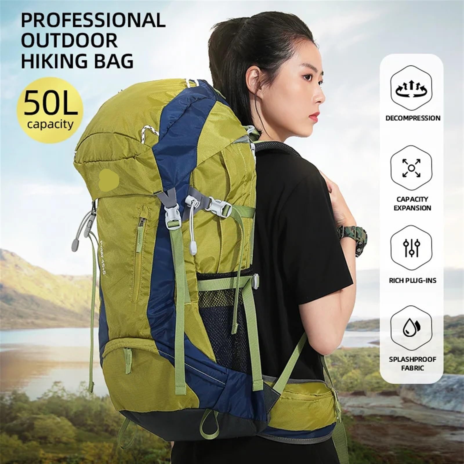Wasserdichte 50L Wanderrucksäcke Bergsteigertasche for Männer Leichter Damenrucksack mit großem Fassungsvermögen Camping Reisen
