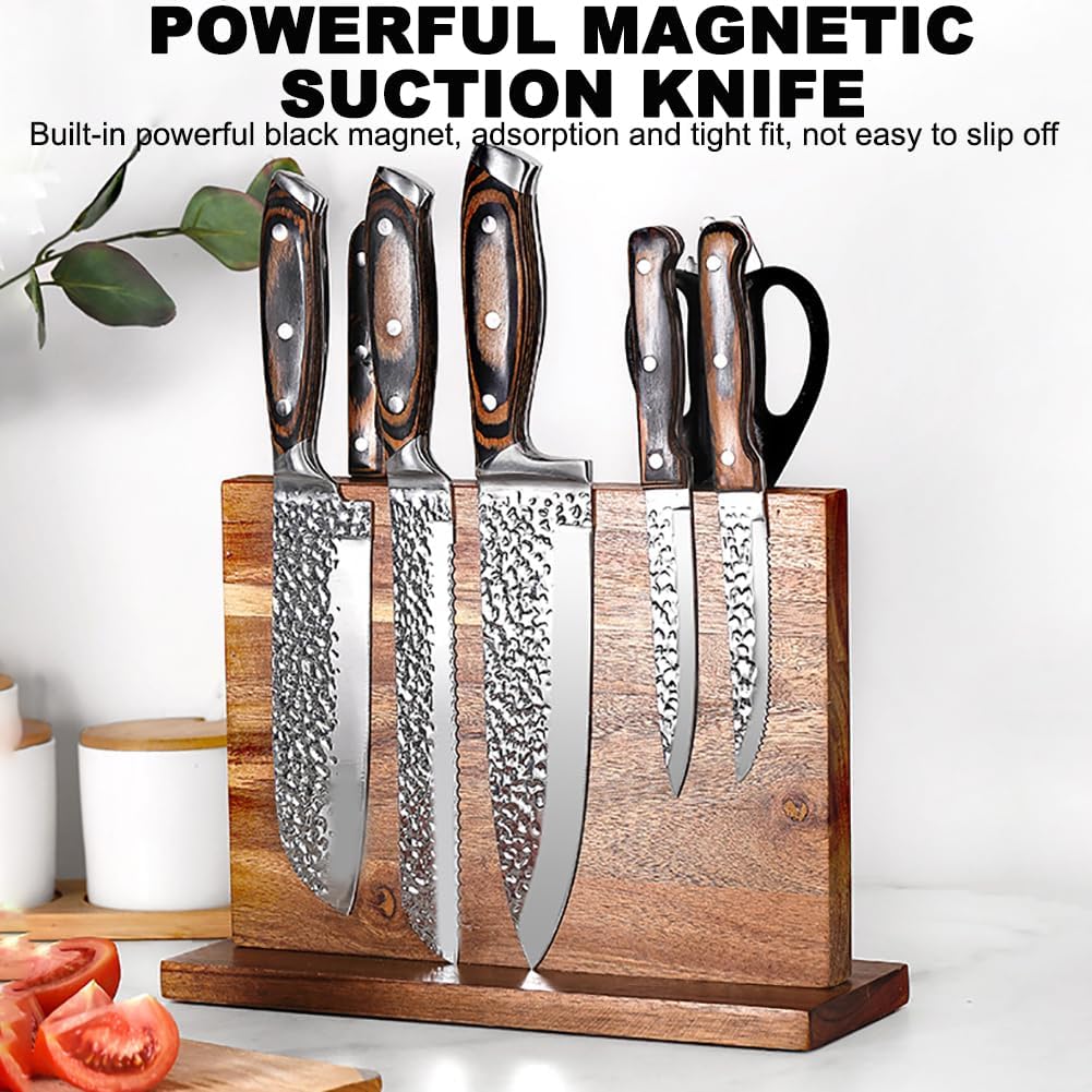 Double-Sided Wooden Magnetic Knife Holder, Universal Tableware Knife Holder, with Super Strong Magnets And Anti-Slip Feet, Suitable for Knives Up To 21 Cm Long