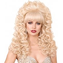Long Curly Fluffy Vintage Cosplay Wig 60 70 80s Queen Costume Hair for Halloween (Blonde)