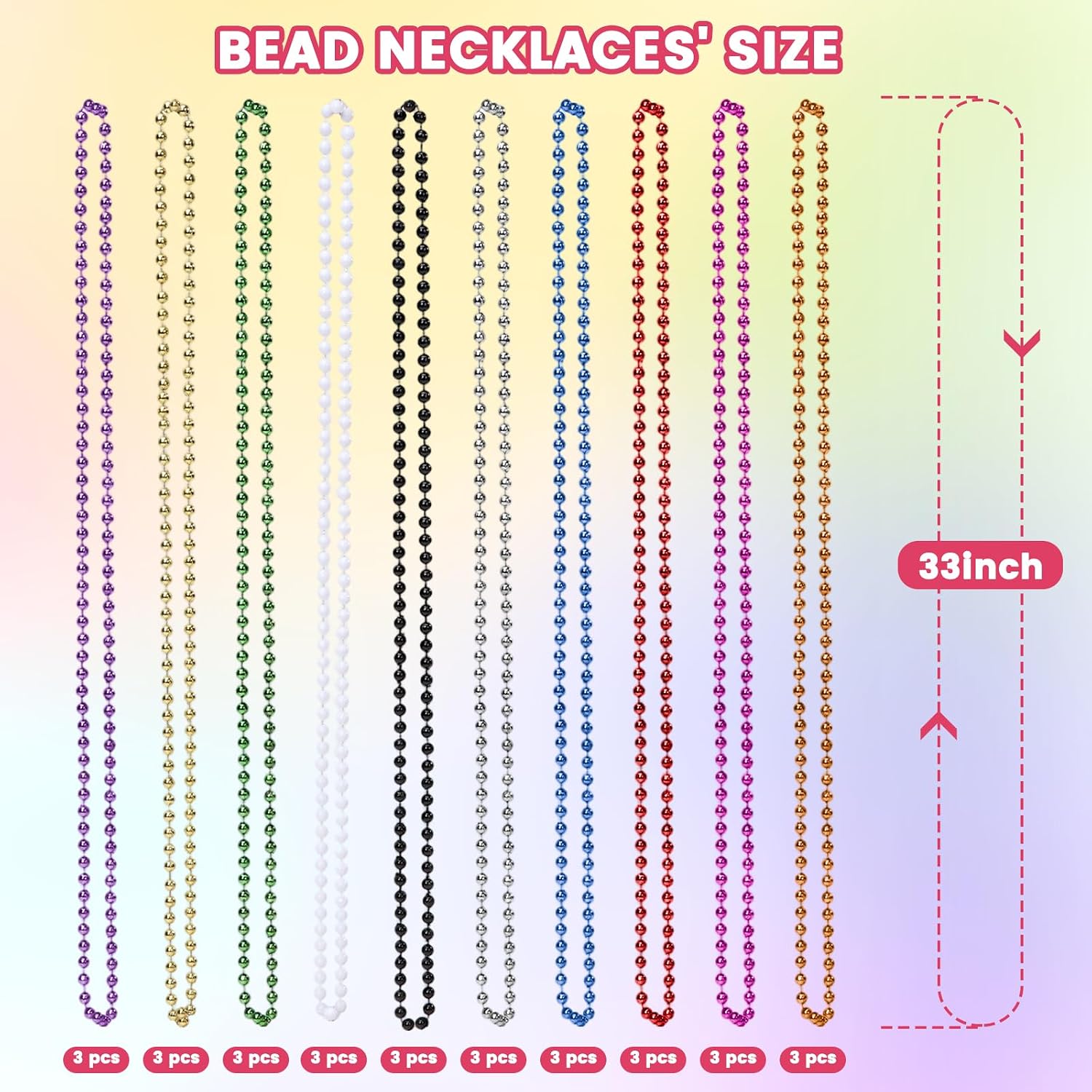 100pcs Mardi Gras Beads 33 Beaded