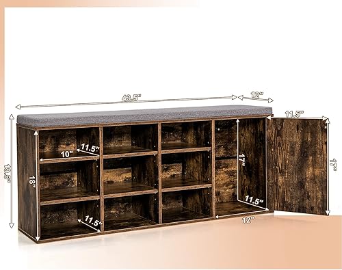 Miniatura 3 de Giantex Banco de zapatos de 9 cubos con almacenamiento, estantes ajustables con cojín acolchado extraíble, banco de almacenamiento de zapatos de 3