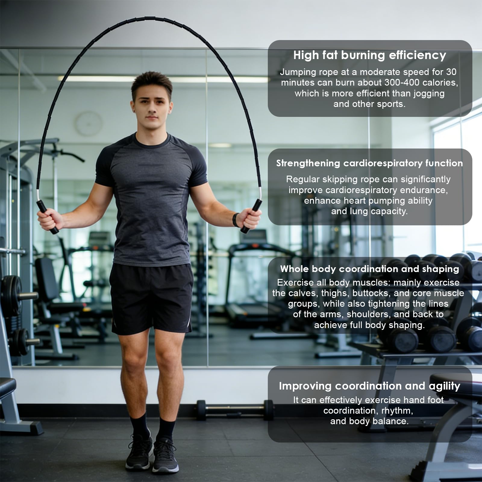 Cuerda de Saltar con Cuentas KOSLEOW Comba Crossfit y Boxeo Ajustable, 2.8m con Cuentas TPE y Mangos Antideslizantes, para Entrenamiento Fitness y Cardio