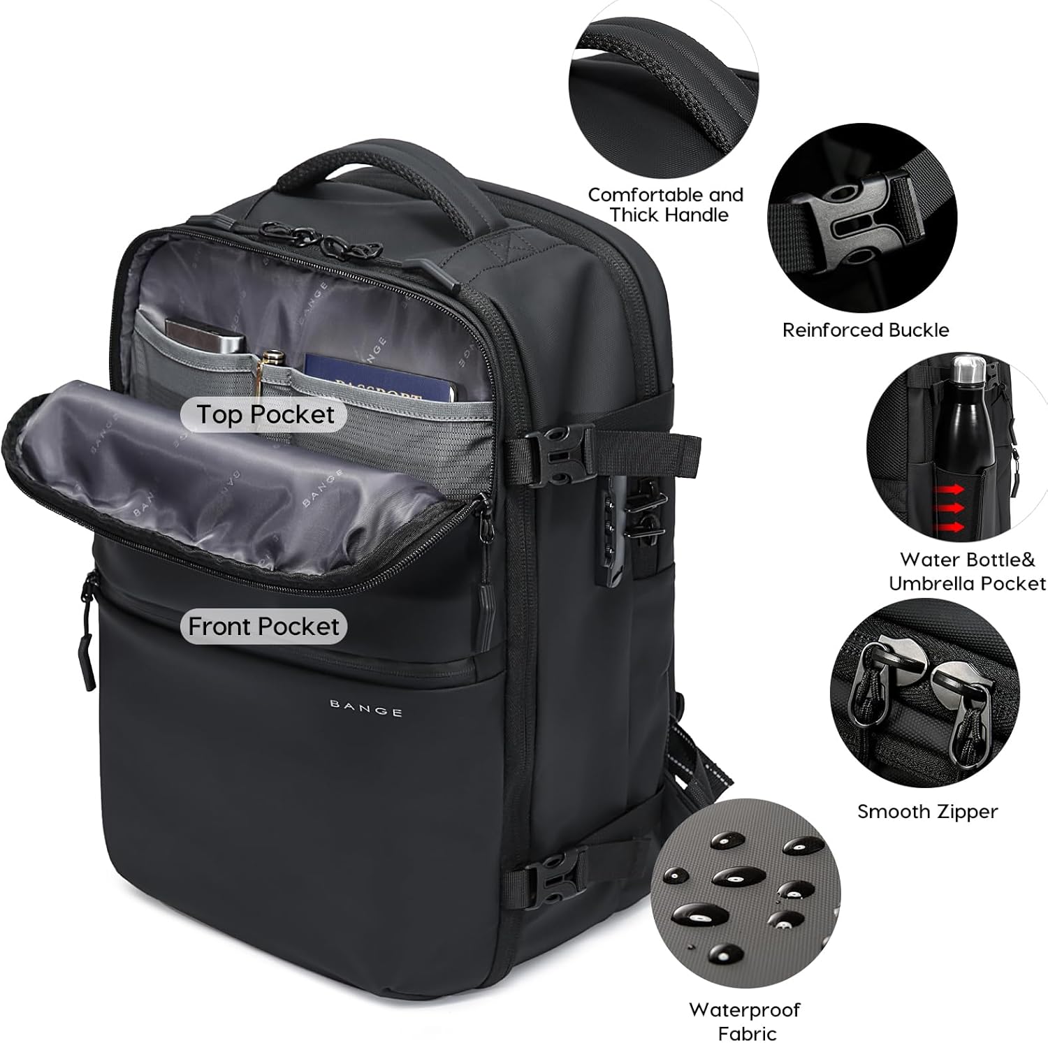 BANGE Travel Backpack for Men, Waterproof Lightweight Laptop Backpack for Business and Work, Anti Theft Rucksack for Men and Women