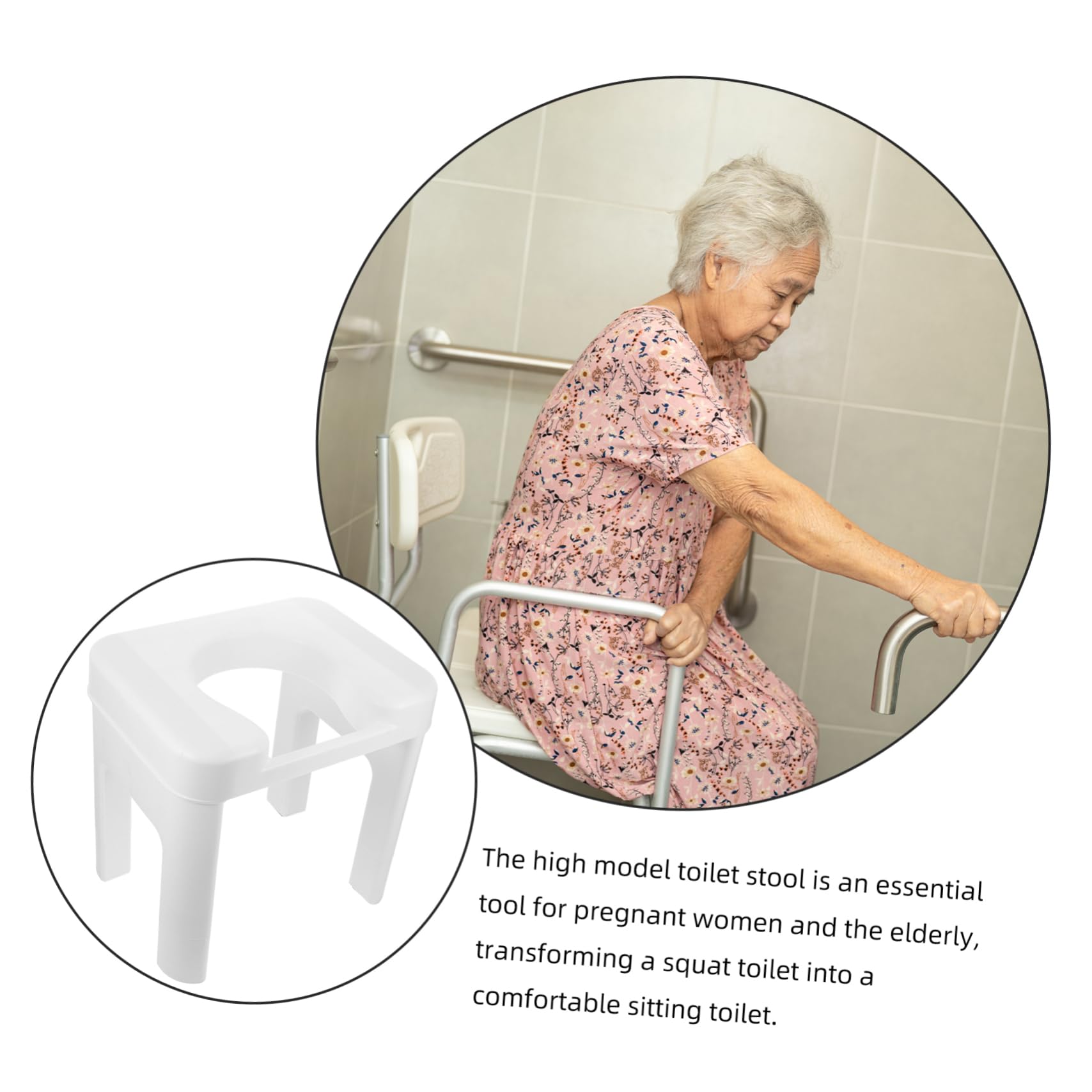 COLLBATH Taburete de Inodoro para Adultos y Personas Mayores 34 Cm de Altura Material Pp Blanco Elevador Asiento Sanitario Cómodo Uso en Baño y Hospital Asistente de Movilidad Seguro