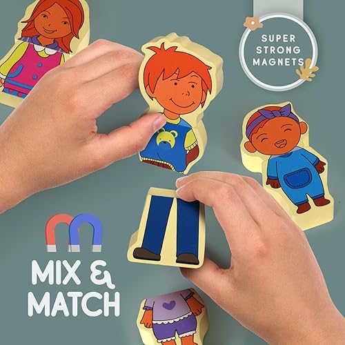 Miniatura 3 de VEBO Juego de 8 figuras magnéticas de madera de 22 piezas (16 personajes de doble cara) Mix & Match Family Set – Compatible con todos los juegos de