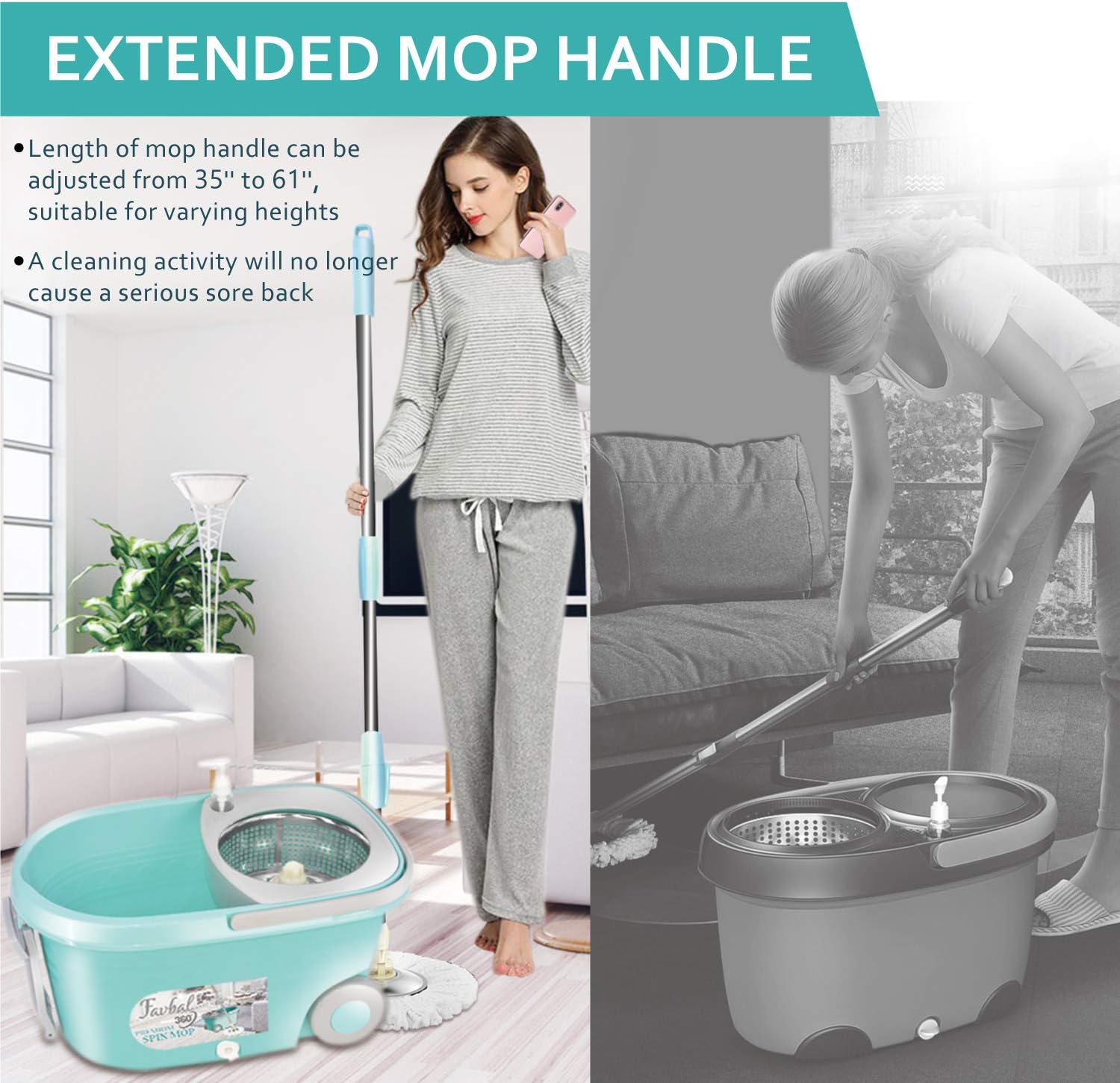 Crаzу Dеаlѕ Spin Mop Bucket Floor Cleaning - Favbal Mop and Bucket with Wringer Set Spinning Mopping Buckets Cleaning Supplies with 6 Replacement Refills,61 Extended Handle for Home Hardwood Floors Tiles