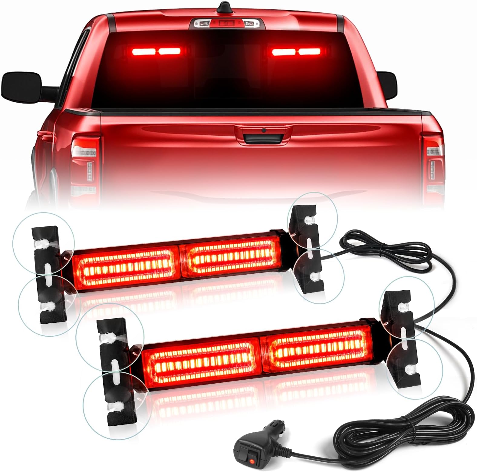 1002L Emergency Strobe Traffic Advisor Light Bar: 40 LED Dash Safety Warning Flashing Light, Front/Rear Windshield Visor for Construction Vehicle, Tow/Plow Truck (2x10.7inch, Red)