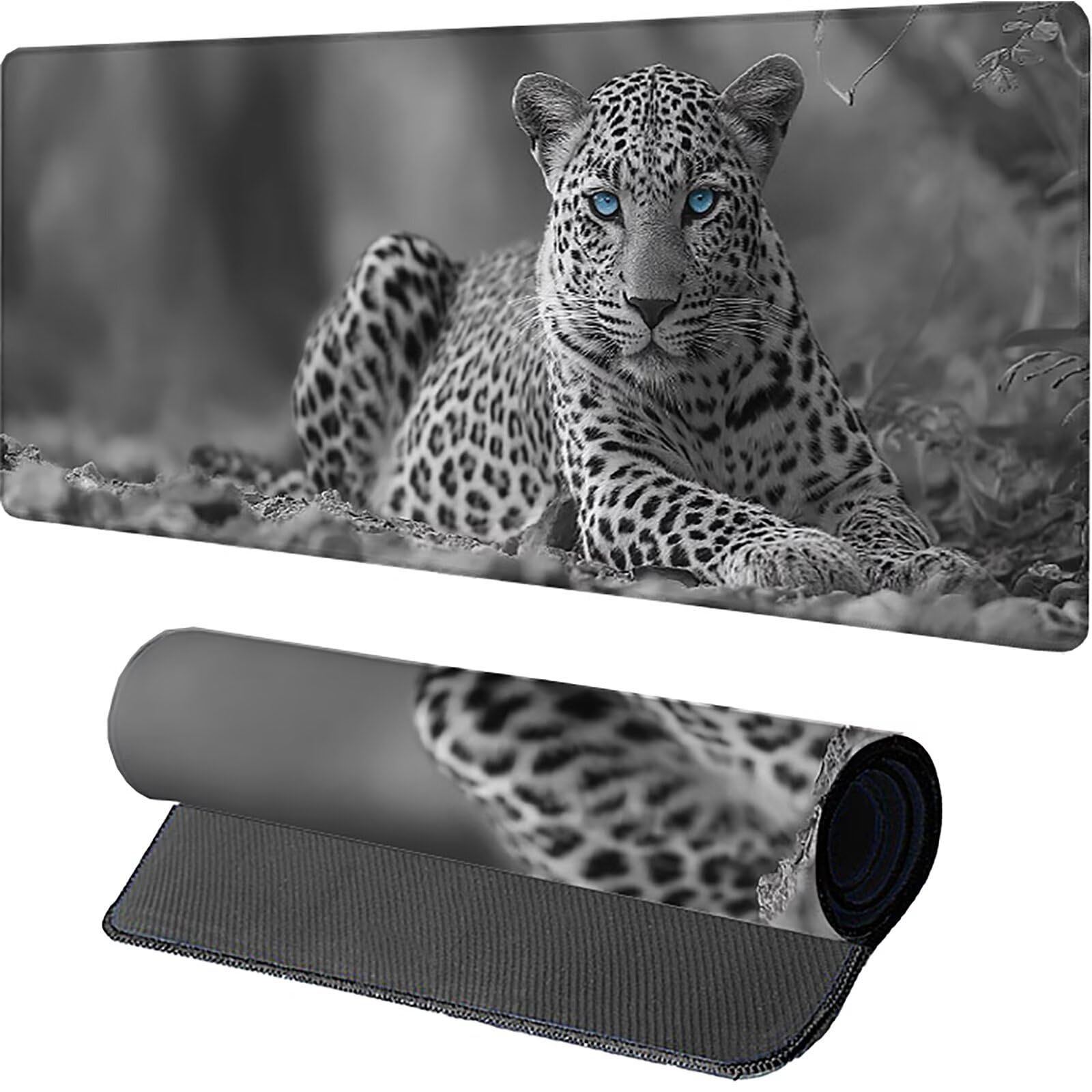 Podkładka pod mysz do gier dla zwierząt, podkładka pod mysz w kształcie lamparta 1000 x 500 x 3 mm, XXL podkładka pod mysz ze zszytymi krawędziami, akcesoria biurkowe, mata na biurko z antypoślizgową