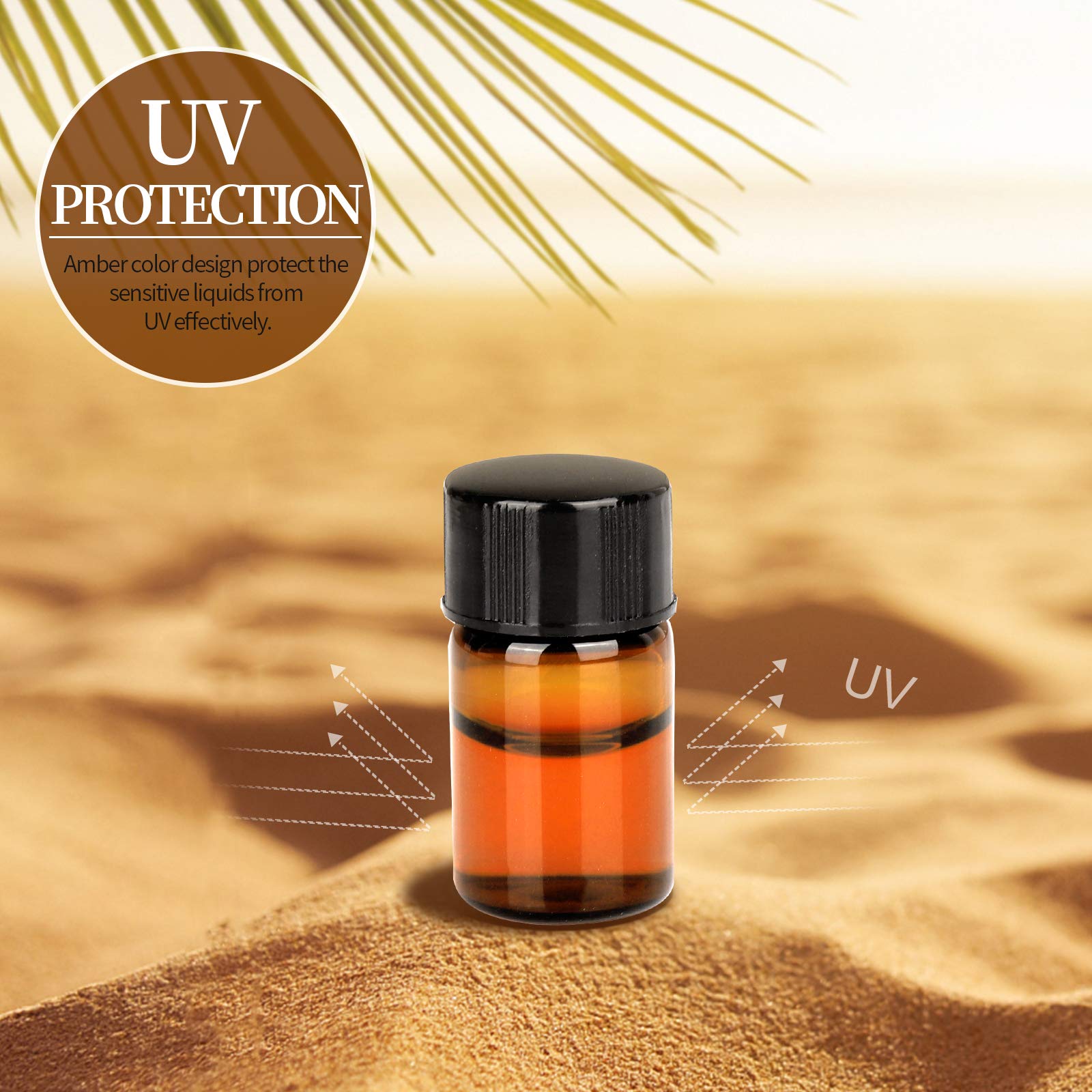 FANDAMEI 100 x 2 ml Braune Leere Glasflaschen, Fläschchen für Ätherische Öle, Mini Glasflasche mit Orifice Reducers, Perfekt für Ätherisches Öl, Spa, Massage, Aromatherapie
