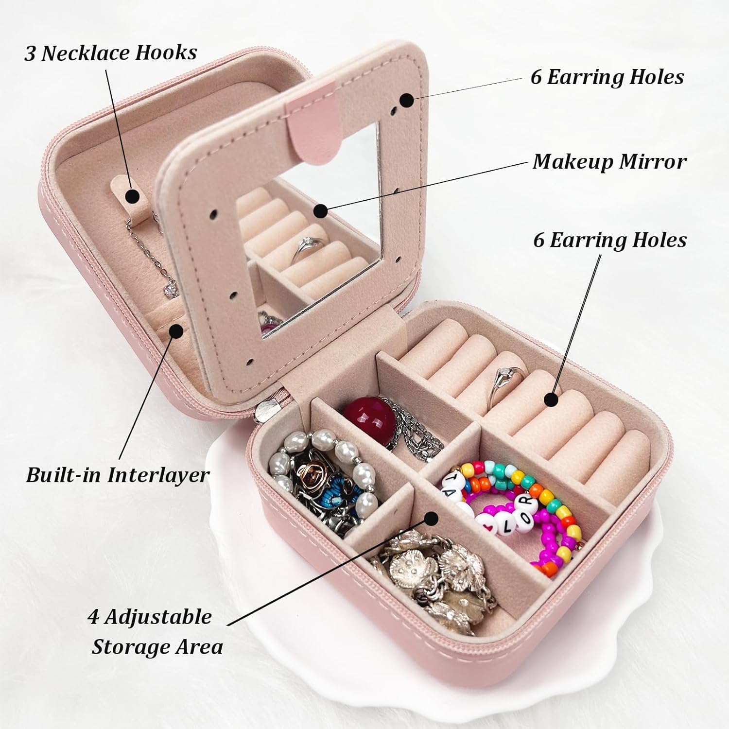 GLOONITY Jewelry Box as Christmas Gifts for Teens, Taylor Merchandise, Small Jewelry Case with Mirror and 2 Pcs Bracelets for Fans, Taylor Merch Jewelry Box as Birthday Gifts for Girls - Pink - Image 3