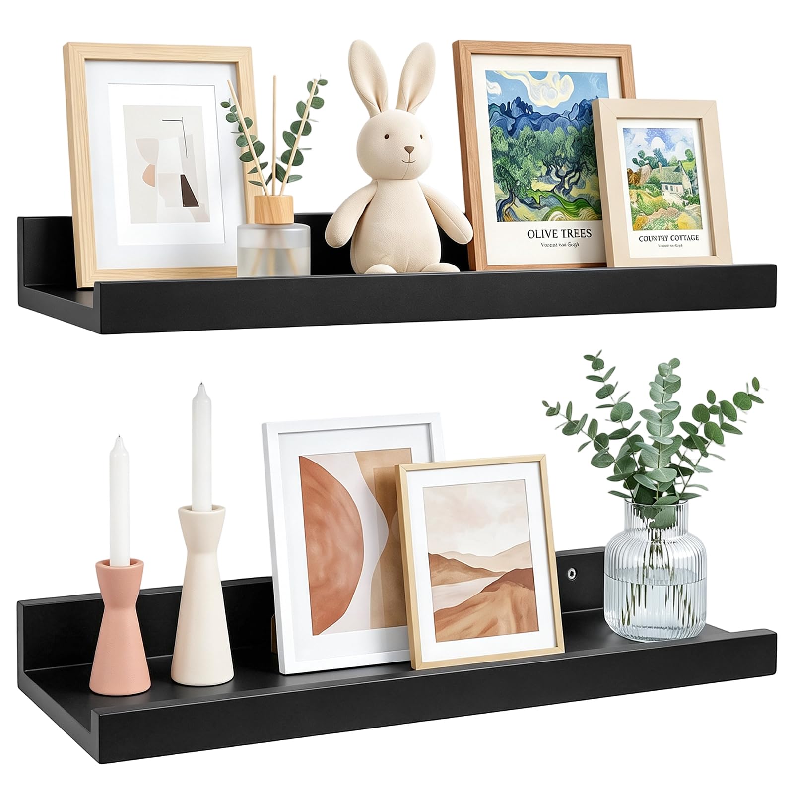 40cm Floating Shelves Set of 2, Black Wooden Floating Shelves for Wall
