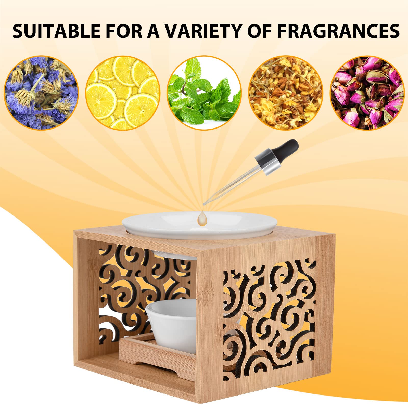 Lámpara aromática de bambú, lámpara aromática de cerámica, quemador de aceite para aceite esencial, cera derretida, lámpara de aroma con portavelas decorativo, difusor de aroma para el hogar, oficina,
