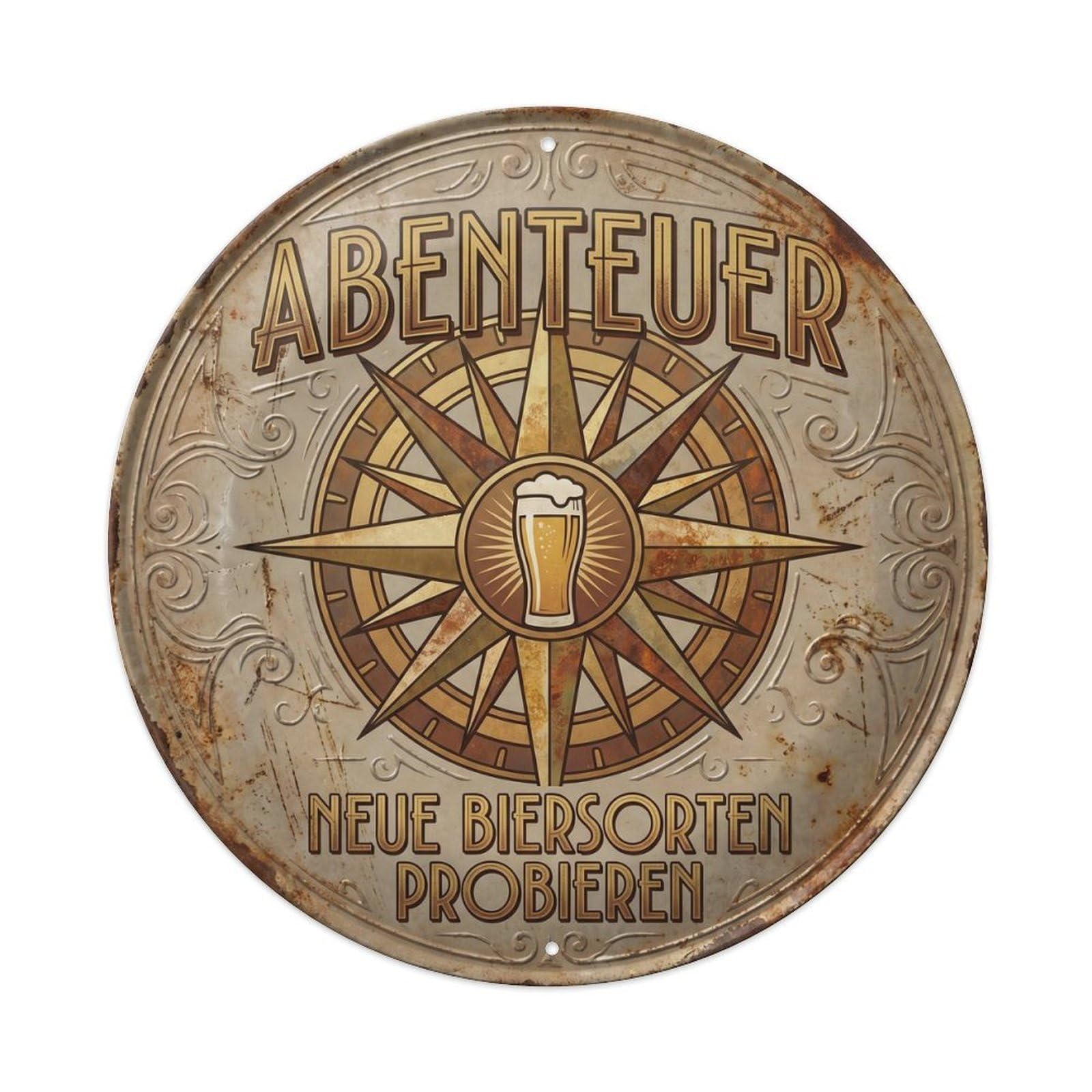 Vintage Bar Style Abenteuer Humorous Mancave Adventure Metal Tin Sign Plaque Wall Decor for Cafe, Club, Garden Round Metal Poster 8x8Inch