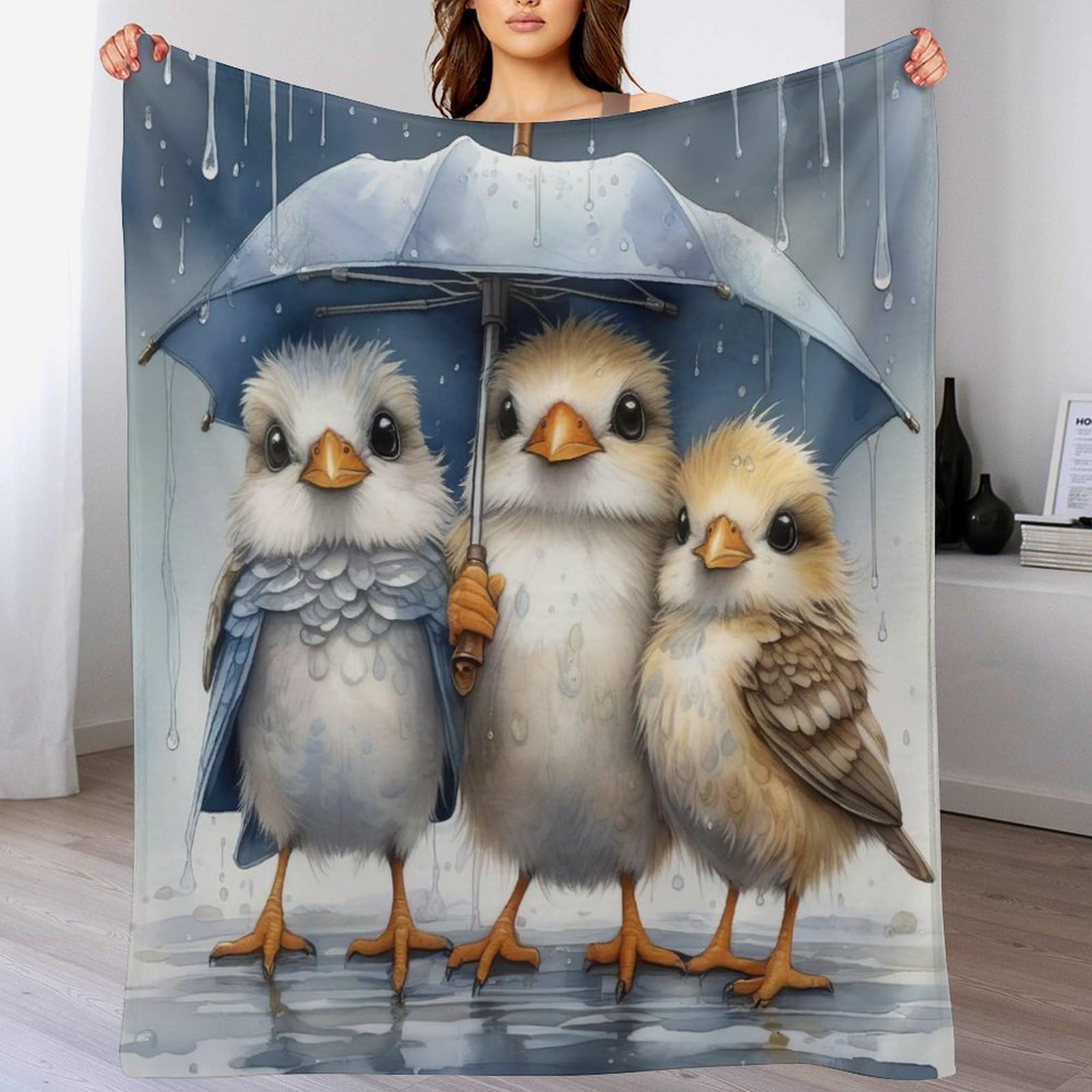 Couverture super douce en flannel thermique motif oiseau