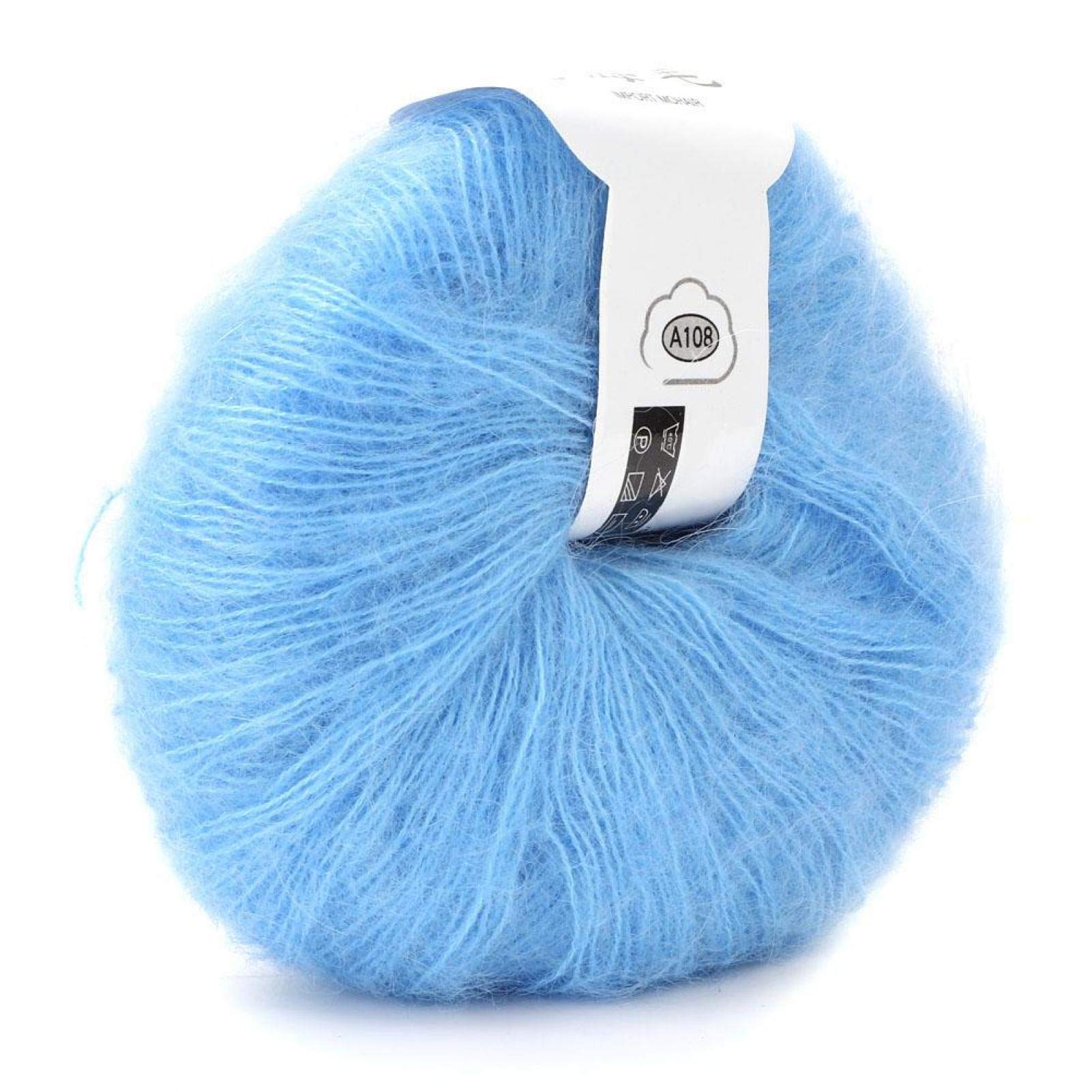 Oumefar Mohair Wool Soft Mohair Wool Knitting Yarn Warm Angora Long Wool Yarn with Crochet for Knitting Scarves Sweater Crafts(08 Light Blue)