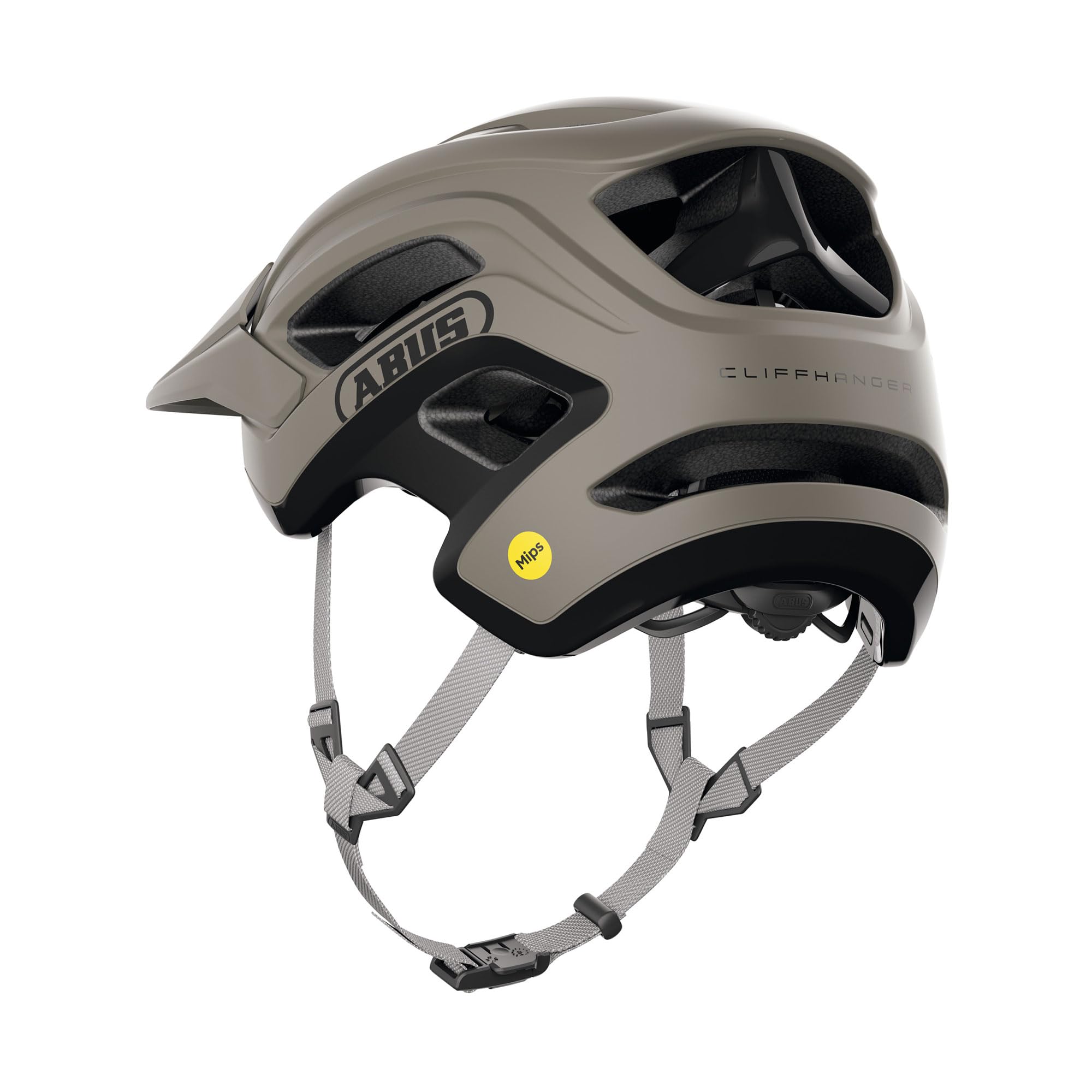 ABUS Cliffhanger MIPS Casco MTB para Bicicleta, Dust Grey, M | Casco de montaña con protección Mips, para Singletrail y Enduro, cierre magnético, visera regulable