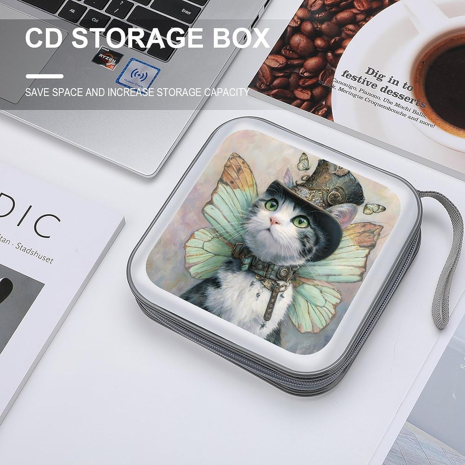 Cats with Butterfly Wings Funny CD Cases Holder DVD Disc Portable Storage Binder Bag 40-Capacity