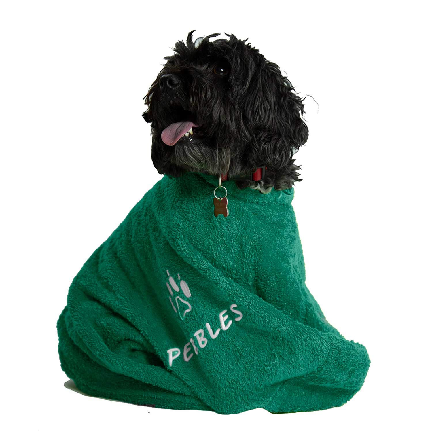 aztex Personalised Towelling Dog Bag, Dog Jacket, Protection from water, mud and dirt, Size 2 -Hunter Green