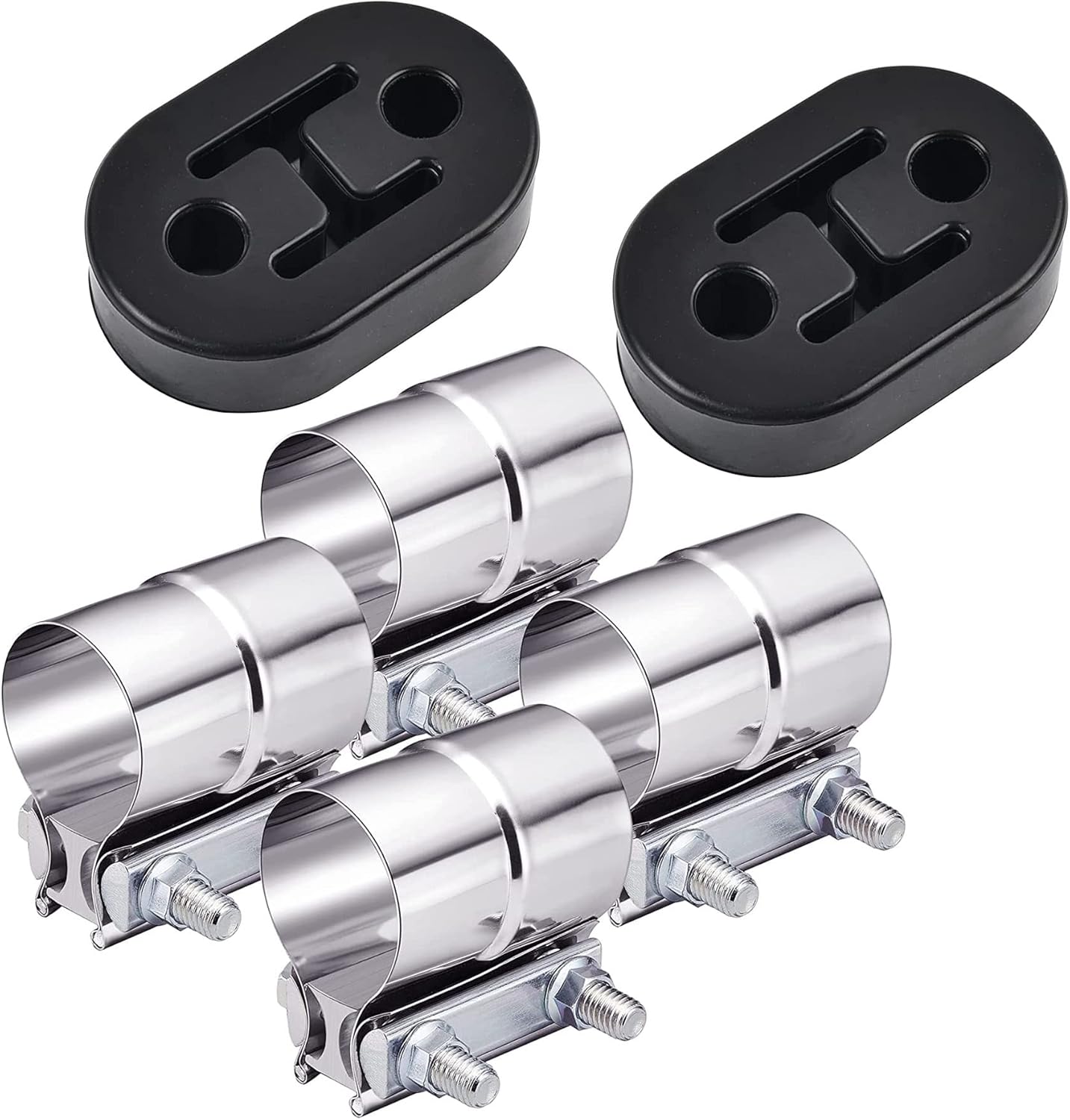 EVIL ENERGY 3.0" Exhaust Clamp Butt Joint Band Sleeve Coupler 4PCS, Bundle with 2 Holes Exhaust Hanger Universal 2PCS
