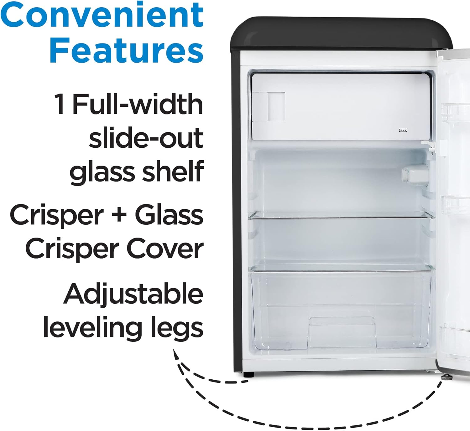 Commercial Cool CCRR4LB 4.0 Cu. Ft Freezer, Vintage Style Refrigerator with 1 Slide-Out Glass Shelf and Crisper Cover, Retro Fridge,Black