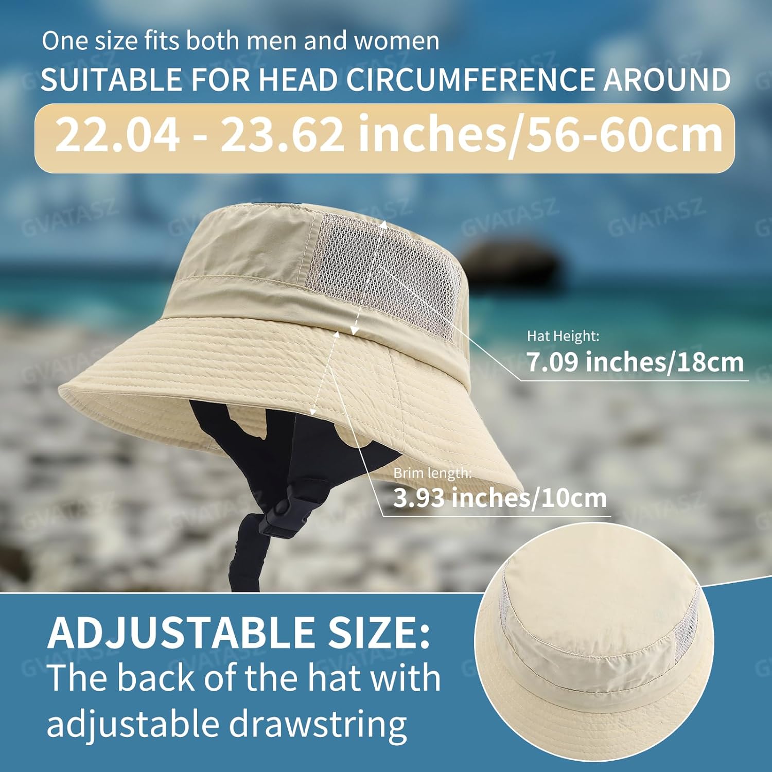 Summer Mesh Surf Hats Surf Bucket Hat with Strap Waterproof Sun UPF 50+ Sun Hats for Surfing, Boating, Water-Sports - Image 7