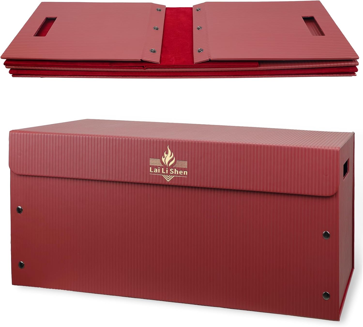 Car Trunk Organizer 73L, Extra Large Collapsible PU Leather Storage Box with Lid & Dividers, Foldable Boot Box for SUV Sedan (Red)
