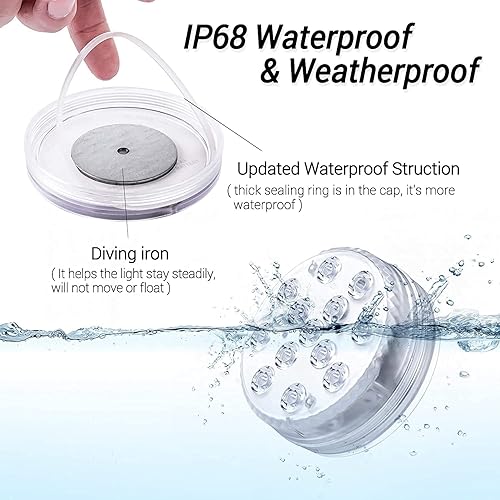 Miniatura 5 de LOFTEK Luces LED sumergibles con control remoto RF (164 pies), luces de piscina impermeables completas para piscina interior con imanes, ventosas,