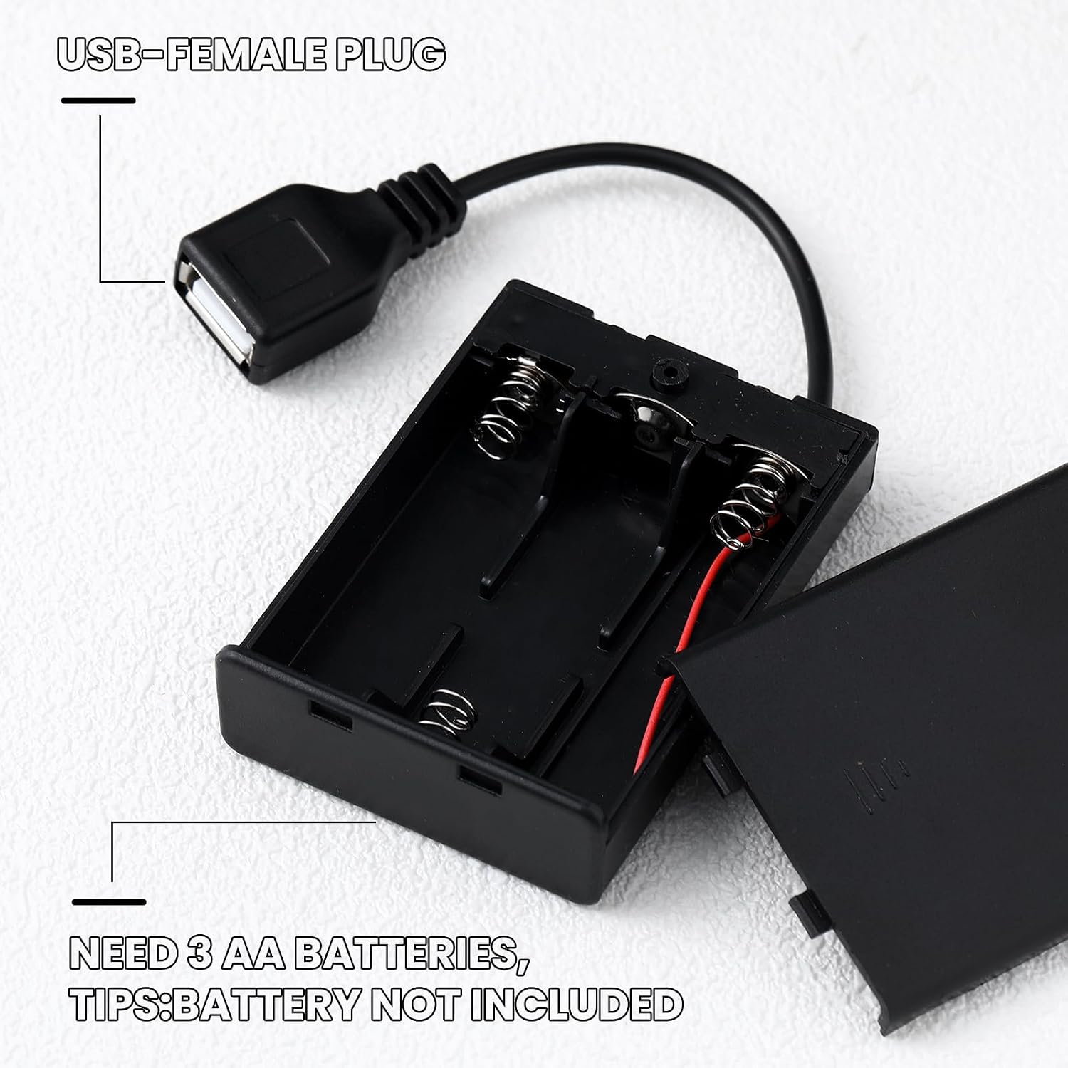 Copkim 12 Pcs USB Battery Pack for LED Lights 5V Battery Pack 3 AA Black