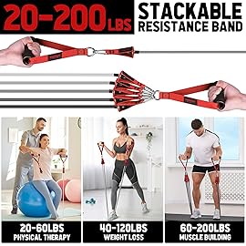 WALITO Resistance Bands Set - Exercise Bands with Handles, Door Anchor, Legs Ankle Straps, for Heavy Resistance Training, Physical Therapy, Muscle Training, Yoga, Home Workouts, Gym (Red 200Lbs)