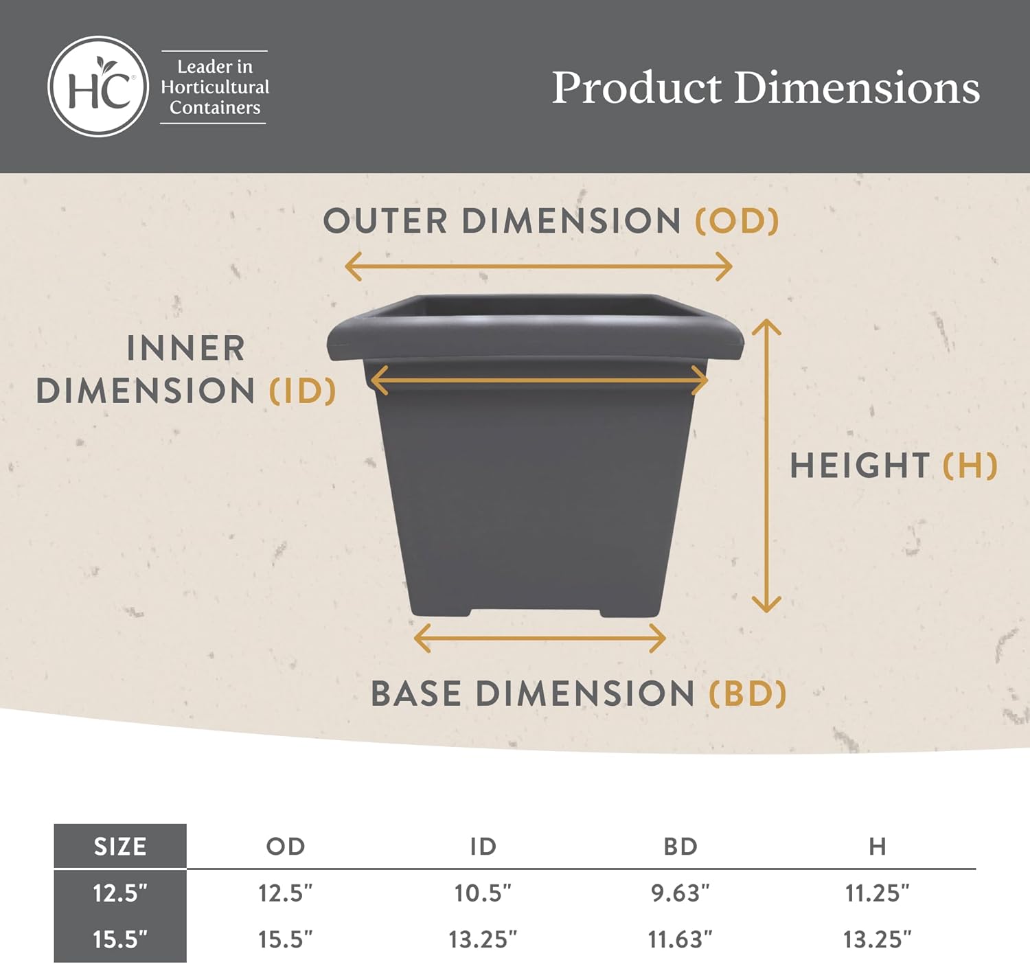 The HC Companies Accent Square Plant Pot w/Drainage - Classic Planters for Outdoor Plants & Indoor Plants - Lightweight & UV-Resistant Square Planter Box (15.5”, Chocolate, Pack of 1)
