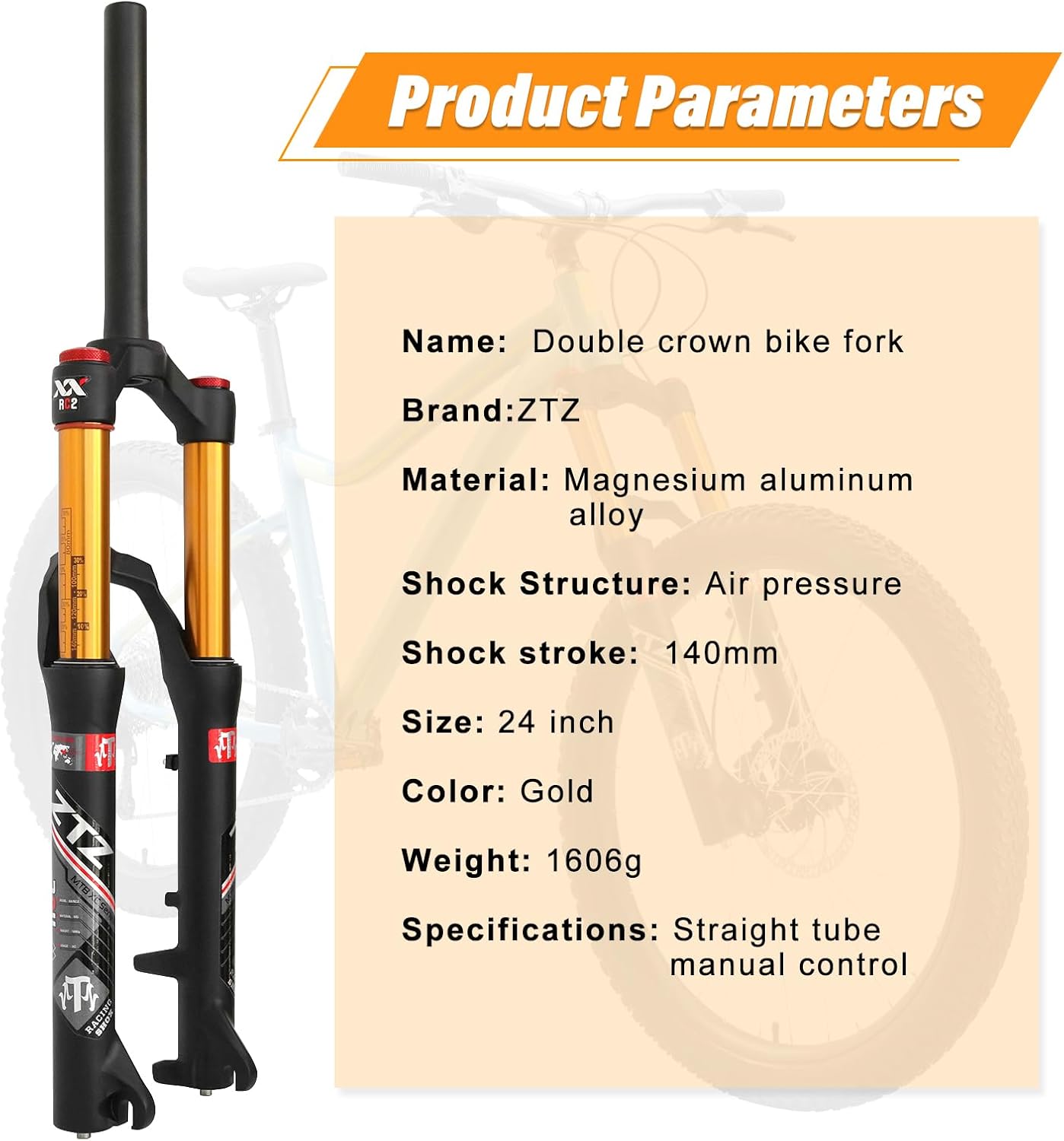 20/24 inch Bike Suspension Air Fork-120/140mm Travel, 100mm Hub Spacing, 1-1/8" Straight Tube Manual Lockout QR 9mm MTB Front Forks, Max 2.5" Tires