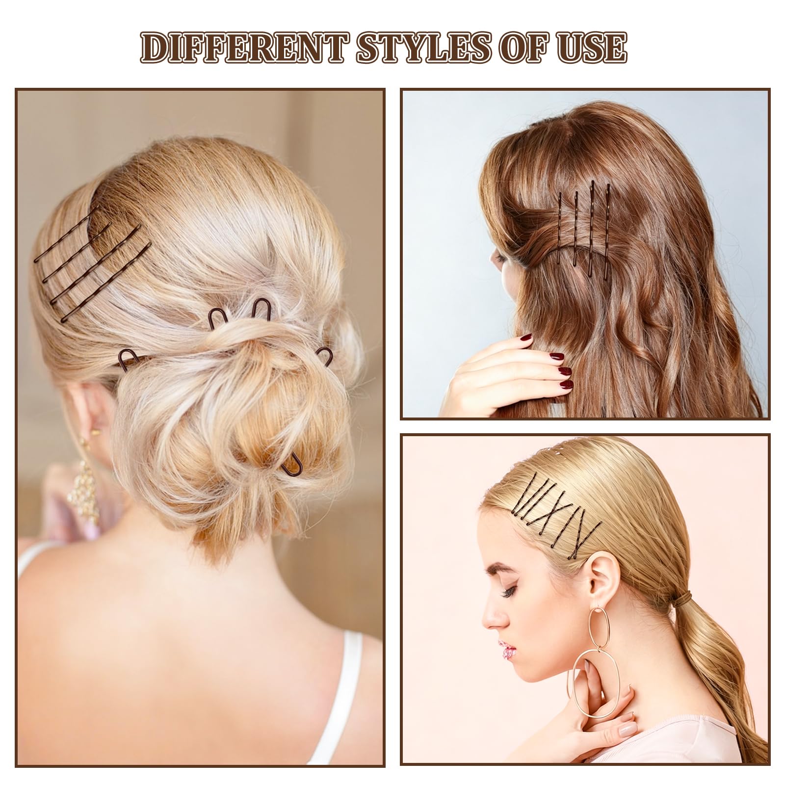 Zestaw 500 sztuk spinek do włosów, spinki do włosów w kształcie litery U i przezroczyste gumki do włosów, Bobby Pins (5-7 cm), metalowe akcesoria do włosów z pudełkiem do przechowywania dla kobiet i