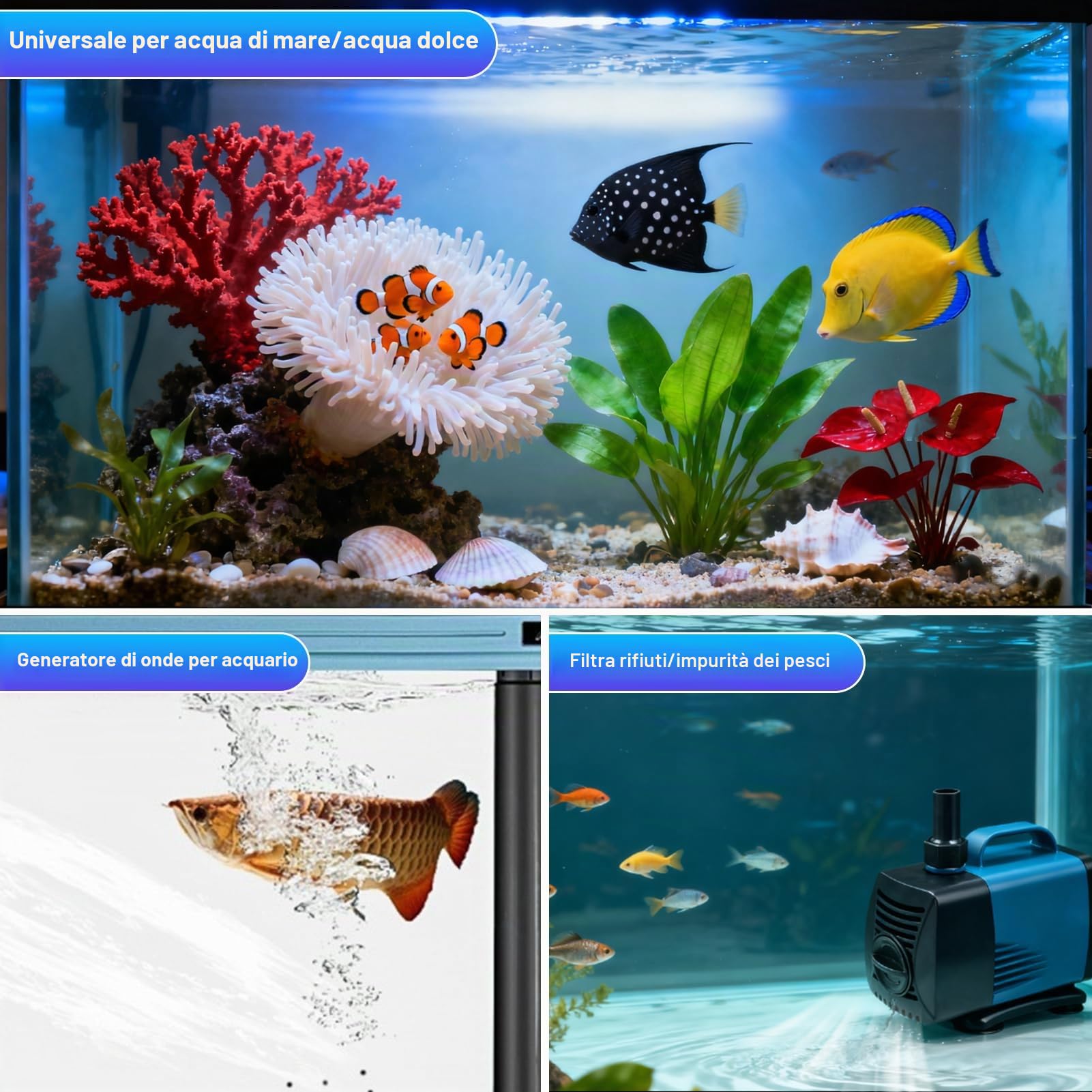 Nikou Pompa per Laghetto 60 W 4000L/H, Pompa Sommergibile Silenziosa Immersione Con Cavo 1.8m, Altezza Massima di Sollevamento 3m, per Acquario, Stagni, Fontane, Giardini, Idroponica