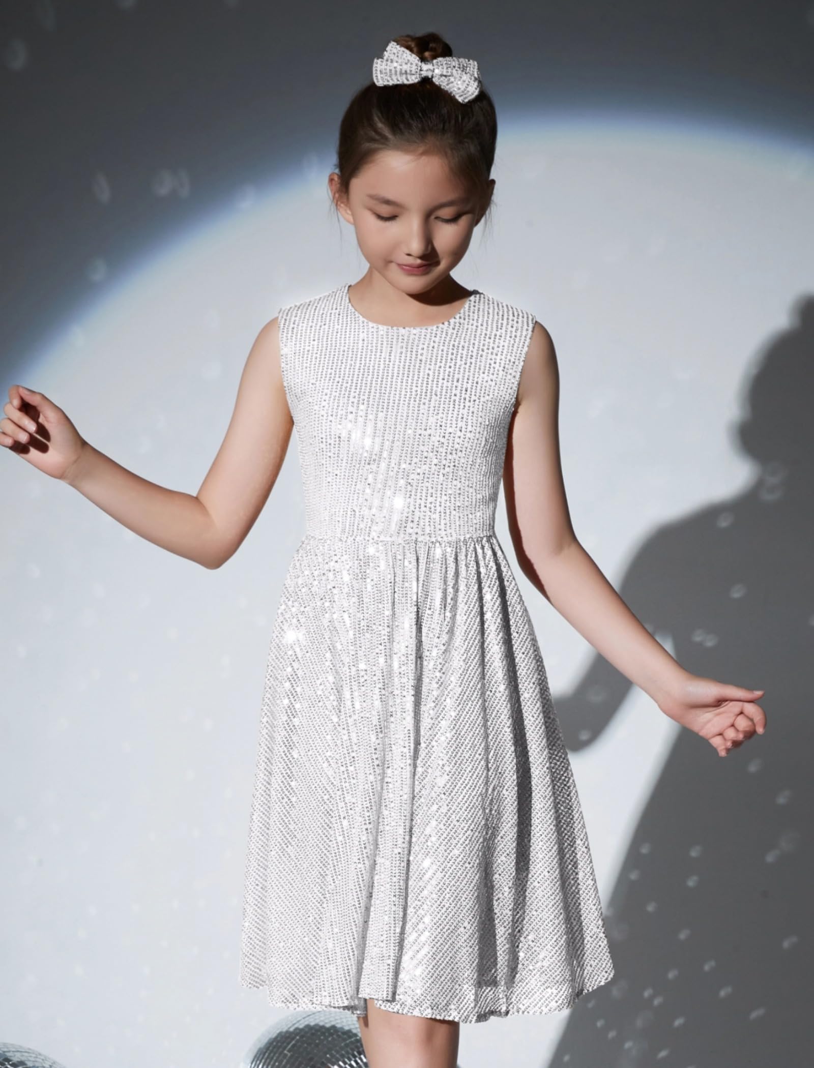 EXARUS Glitzerndes Kleid für Mädchen, ärmellos, Pailletten, Party, besondere Anlässe, formelles Sequenzkleid
