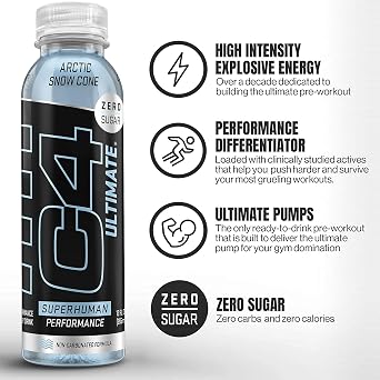 C4 Ultimate غير الكربوني صفر مشروب طاقة ، مشروب ما قبل التمرين + بيتا ألانين ، 12 Fl Oz (حزمة من 12)