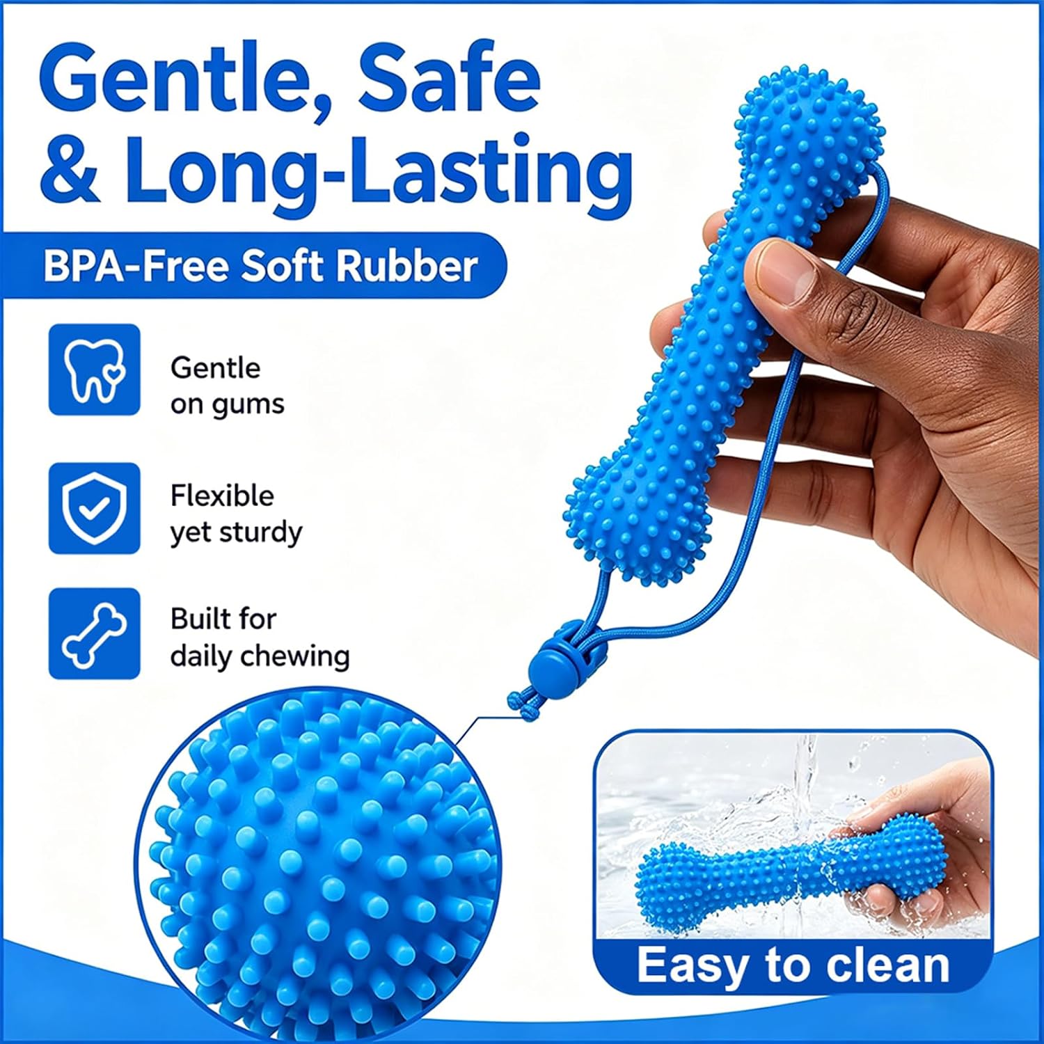 Dog Dental Chew Toy, Dual-Action Canine Dental Prop Mouth Opener with Adjustable Strap, PVC Bite & Brush Teeth Cleaning Toy for Small Medium Large Dog image 2