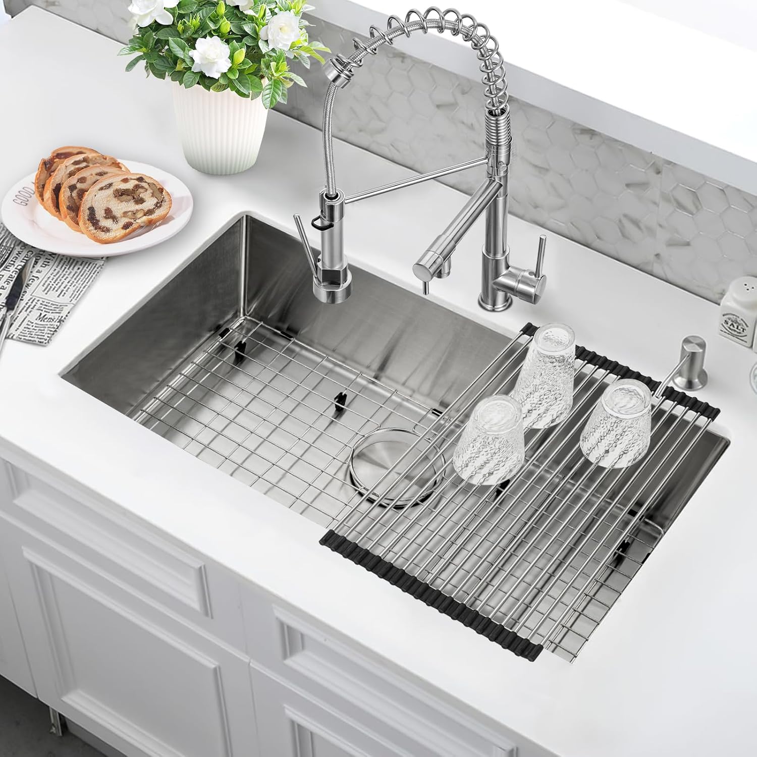 Kitchen Sink 30 Inch Undermount Kitchen Sink with Faucet Combo Modern Single Bowl Workstation Sinks Under Mount Stainless Steel Deep kitchen Sinks