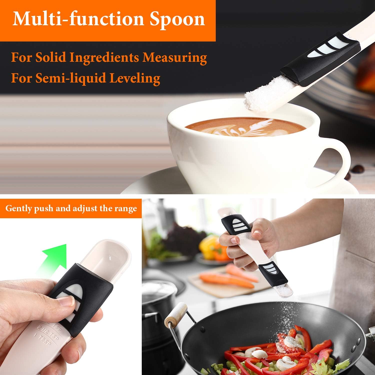3 Pieces Adjustable Measuring Spoon Double End Adjustable Scale Nine Stalls Measuring Spoon Measuring Dry and Semi-Liquid Ingredients Metering Spoon for Kitchen Baking Coffee Sugar Salt Powder