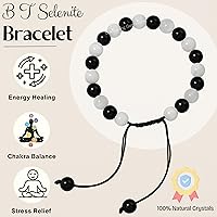Vista 3 de Amazing Gemstone Selenite Black Tourmaline Bracelet for Women Men's Gifts - Protection Healing Crystal Bracelet - 8mm Gemstone Beaded Adjustable