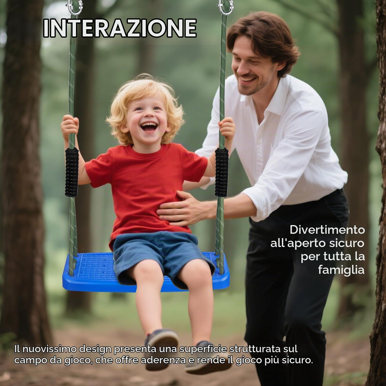 Altalena per esterni, sedile dell'altalena in plastica antiscivolo con corda regolabile (1,3m-2m) e 2 moschettoni, per parco giochi all'aperto, altalena da giardino, per adulti, blu/100 kg