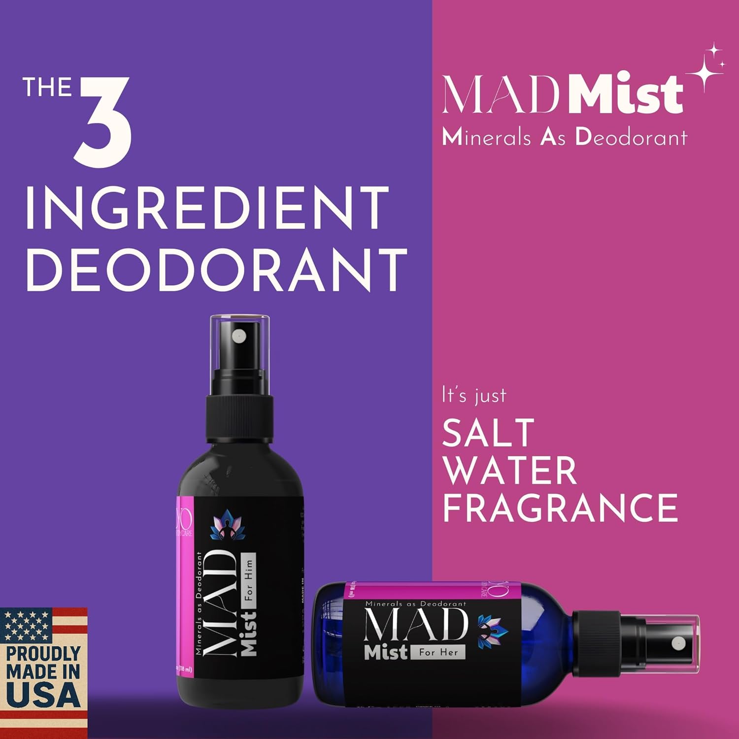 The 3 Ingredient Deodorant for Men and Women | Aluminum Free Deodorant Spray (His & Hers Set) | Hypoallergenic, Paraben Free, Non-aerosol, Vanilla Caramel for Her & Bergamot Blackcurrant for Him