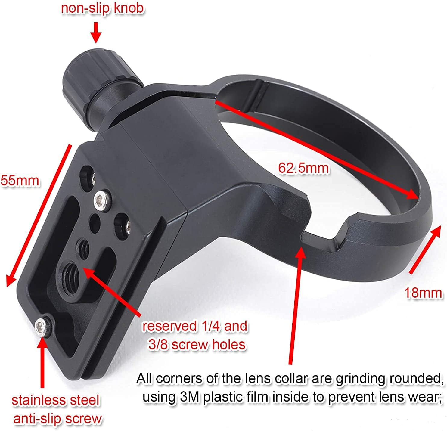 CNC Machined 62.5mm Tripod Mount Ring Lens Collar for Sony FE 135mm f/1.8 GM Lens, Built-in ARCA Type Quick Release Plate Compatible with Tripod Ball Head of ARCA-Swiss PMG SUNWAYFOTO BENRO
