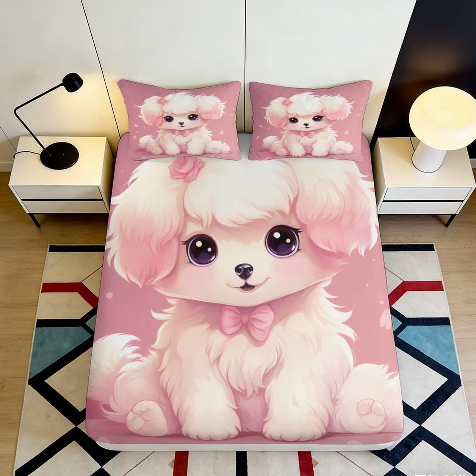 Pnayamiorkfel Style-10 3D Printed Cute Pink Puppy Fitted Sheet Microfiber Soft Breathable Dog Cartoon Bed Cover For Bedroom Dorm Decor 90X200x25cm