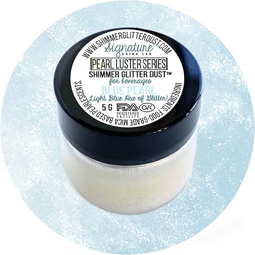 Purpurina comestible para bebidas, purpurina brillante, polvo para bebidas para cócteles, cerveza, vino y más, serie Pearl Blue, maceta de 0.18 oz