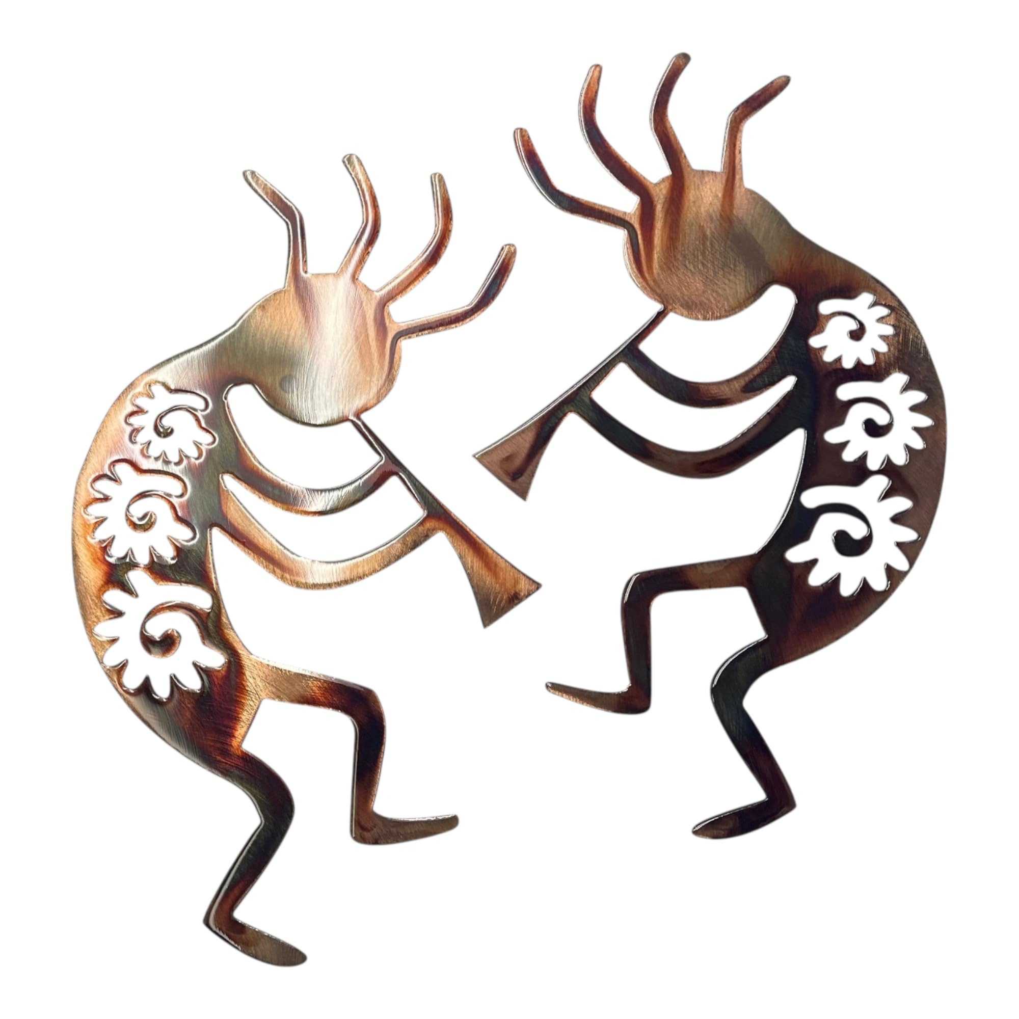 HG Artworks Handmade Copper/Bronze Plated Arizona Kokopelli Set of 2 (Glossy Finish, 17" Tall)